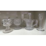 19th and 20thC glassware: to include measures, jugs and pedestal sundae dishes