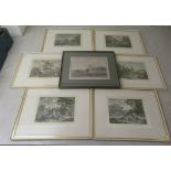 A series of six 20thC coloured engraved prints, 18thC Italian landscapes  9" x 7"  framed; and
