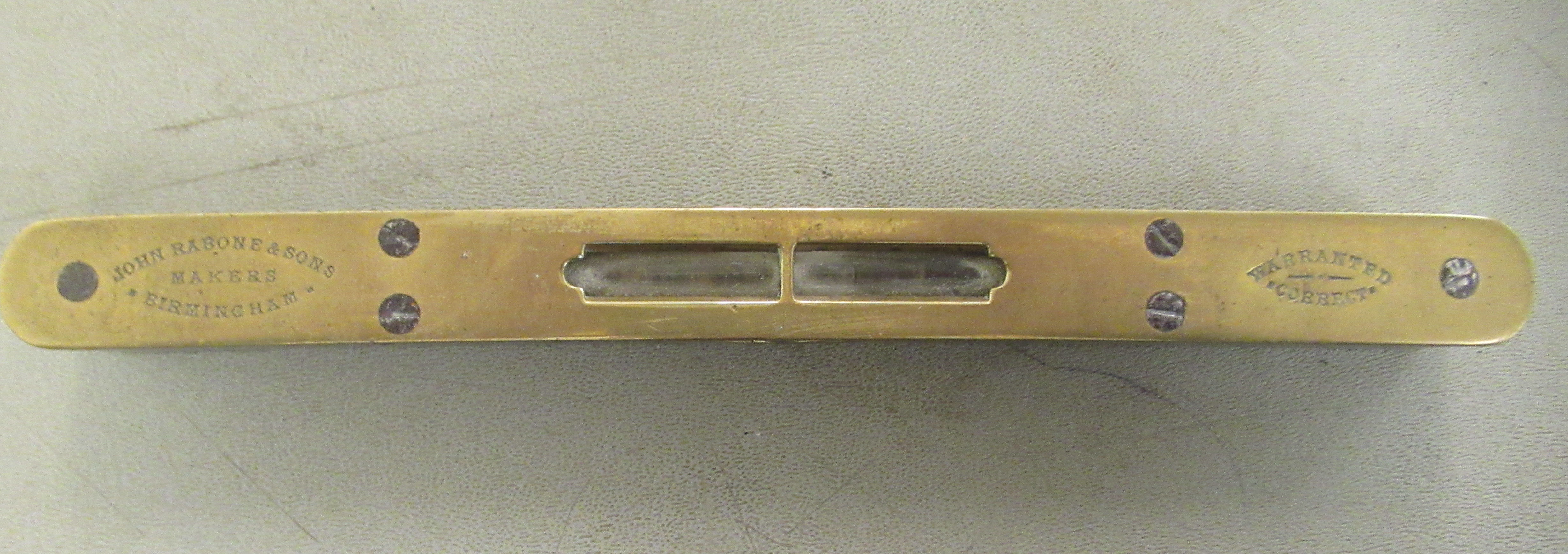 A late 19th/early 20thC John Rabone & Sons of Birmingham, brass mounted hardwood spirit level  8''L; - Image 4 of 5