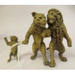 An Austrian painted cold cast bronze group, a family of three lions  bears an indistinctly impressed