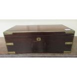 A mid Victorian military style brass inlaid mahogany writing slope with a hinged lid,