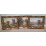 Three works by (possibly) Allan Morgan - rural landscapes  oil on board  bearing indistinct