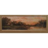 European School - a landscape at sunset with figures in a punt and another tending sheep on a