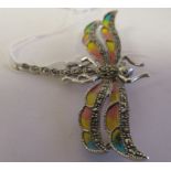 A silver pliqué-a-jour and marcasite dragonfly brooch  stamped 925