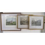 A pair of mid 19thC fox hunting scenes  coloured prints  8'' x 11''  framed; and a later