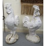 A pair of white painted cast iron model cockerels  22''h