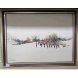 Brandon Cross - soldiers marching across a snowy battlefield  oil on canvas  bears a signature