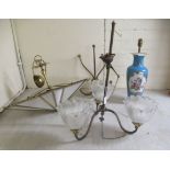 A mixed lot: to include an Arts & Crafts copper light fitting with three frilled glass shades  22''h