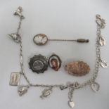 Silver and silver coloured metal jewellery: to include a cameo scarf pin