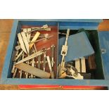 Miscellaneous engineers workshop tools, in a blue painted steel box