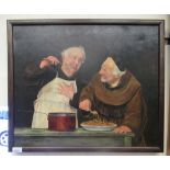 M Jefferson - two monks cooking and tasting food  oil on canvas  bears a signature & dated 1900  19"