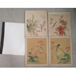 Two pairs of Chinese paintings on silk, exotic birds and flowering branches  15" x 12"  unframed