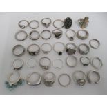 Silver and silver coloured metal rings, some set with semi-precious stones