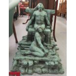 Stephen Sinding, a cast and patinated green bronze allegorical figure study, one seated on a bench,