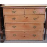 A late Victorian stained pine dressing chest with two short/three long drawers, on a plinth  33''