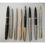 Eight various Parker and other fountain and ballpoint pens