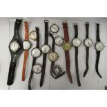 Fourteen various silver, white and other metal cased wristwatches, variously faced by Arabic and