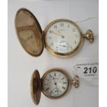 Two decoratively engraved Waltham full hunter pocket watches, the keyless movements, faced by