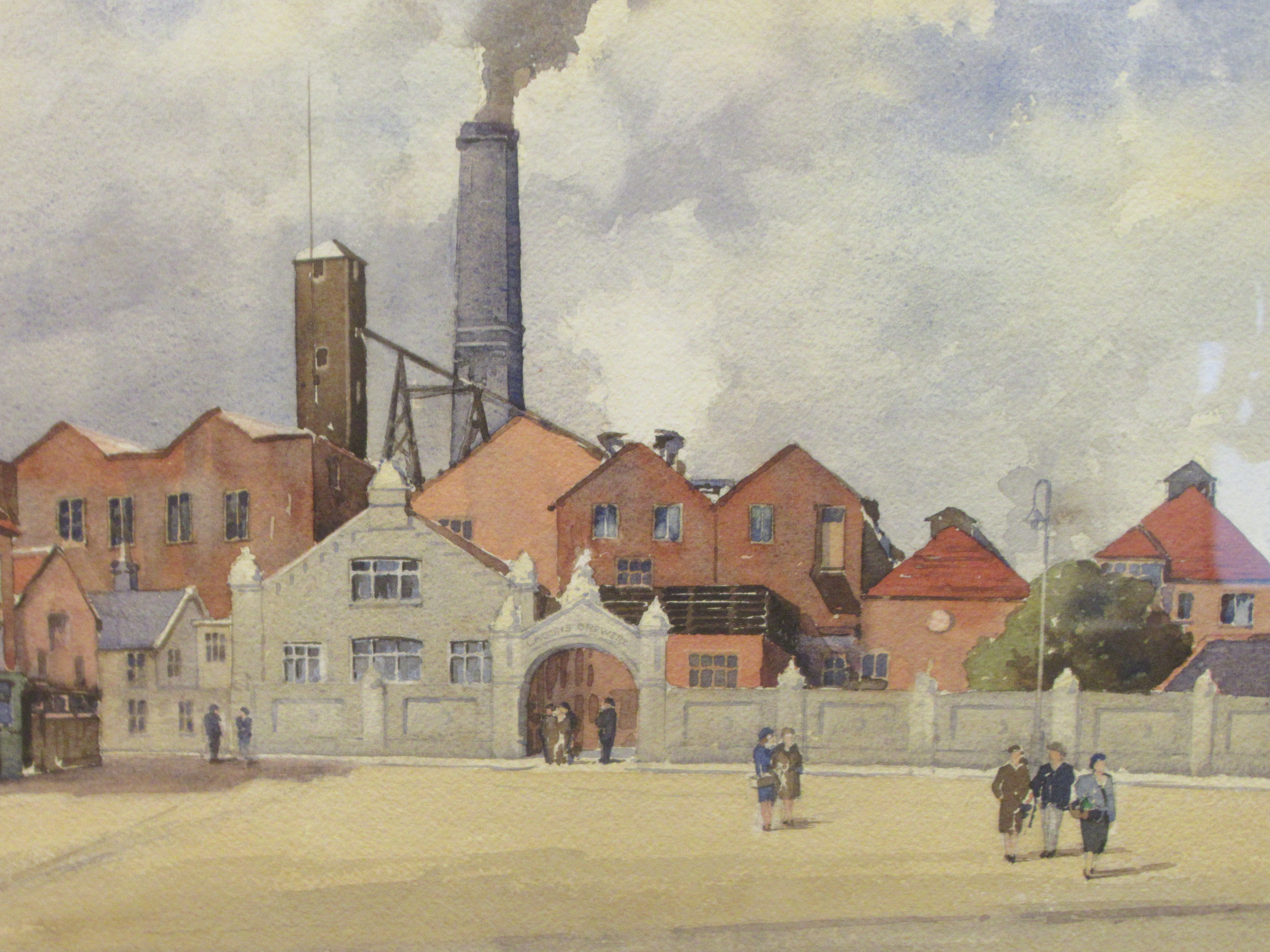 C V Parker - 'Lacons Brewery' with figures in the foreground  watercolour  bears a signature  13'' x - Image 2 of 4