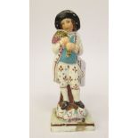 A late 18th/early 19thC pottery figure, a youth carrying a captured goose  5.5"h