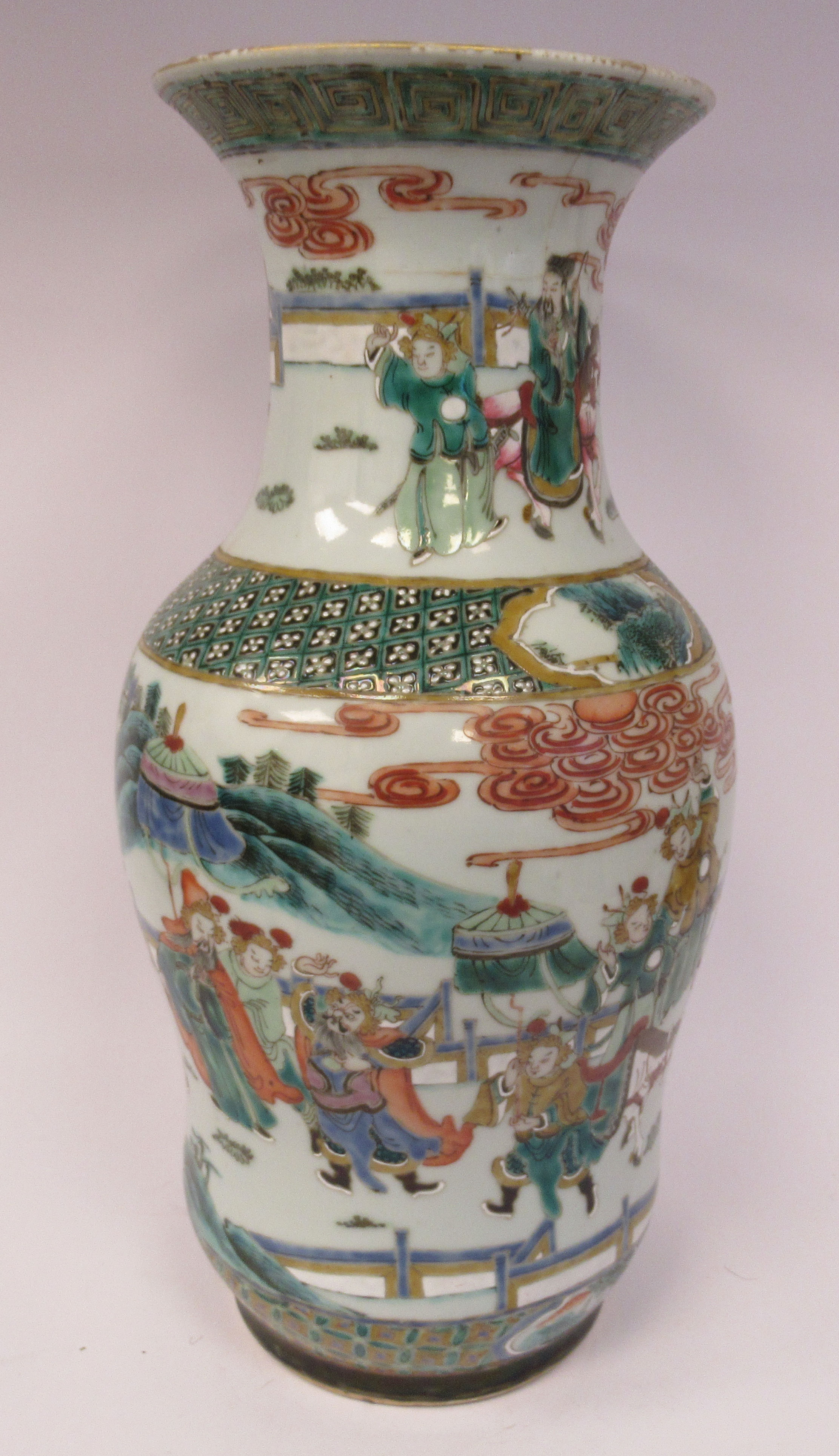A late 19thC Chinese famille vert porcelain vase of waisted baluster form, having a narrow neck - Image 4 of 8