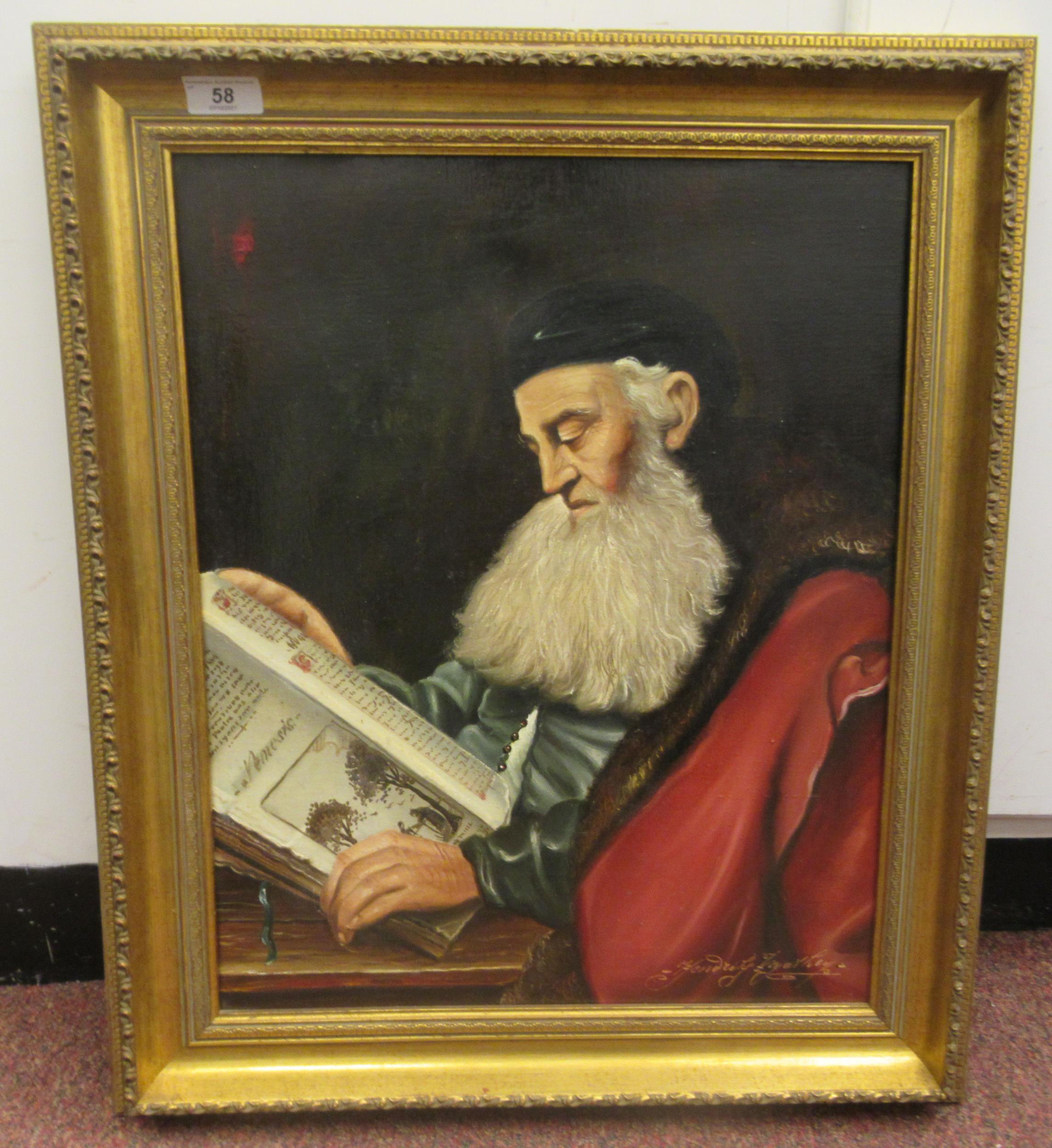 20thC Continental School - a head and shoulders profile portrait, a seated, bearded scholar, reading
