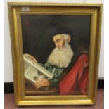 20thC Continental School - a head and shoulders profile portrait, a seated, bearded scholar, reading