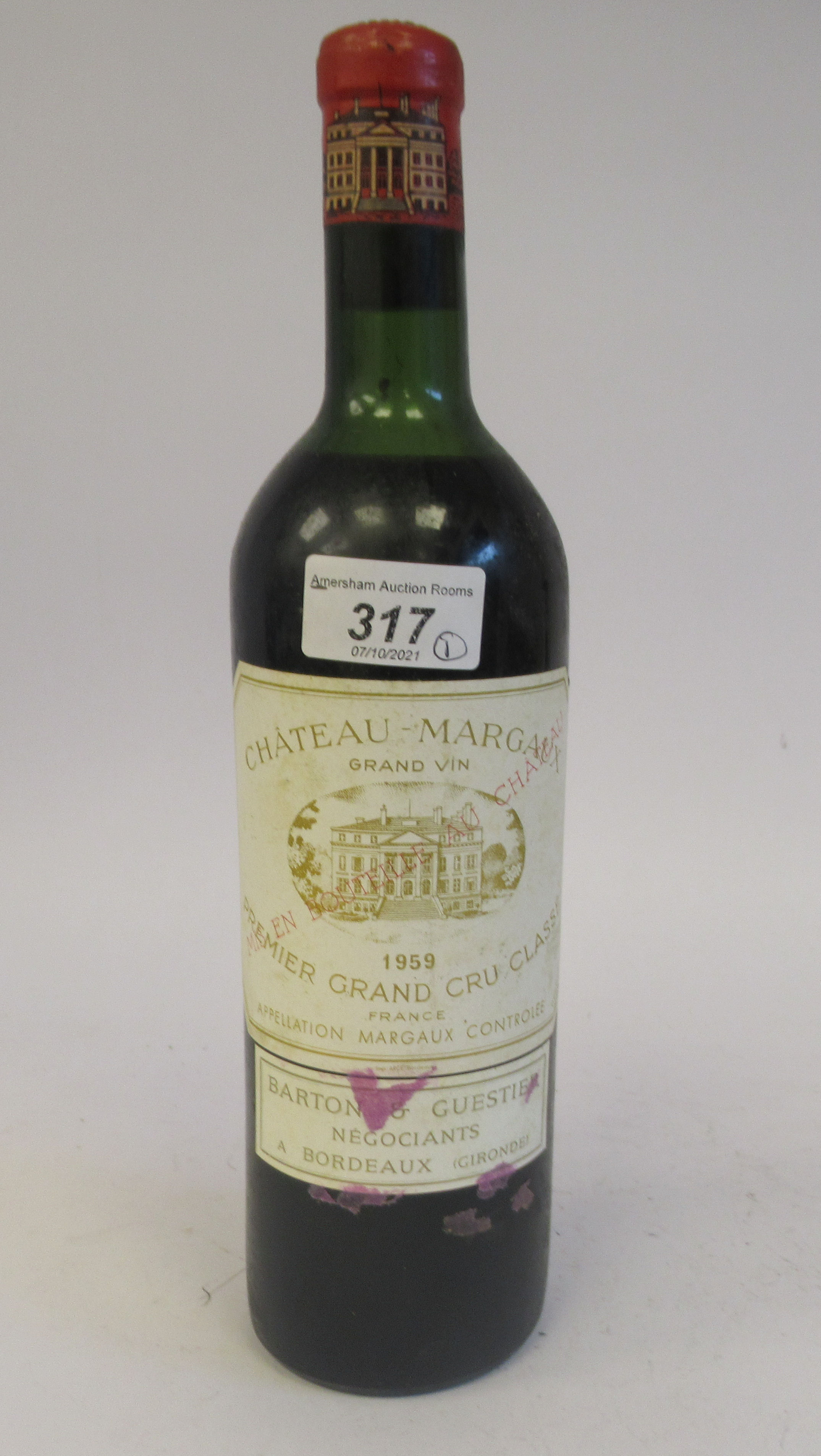 Wine, a bottle of 1959 Chateau Margaux Premier Grand Cru