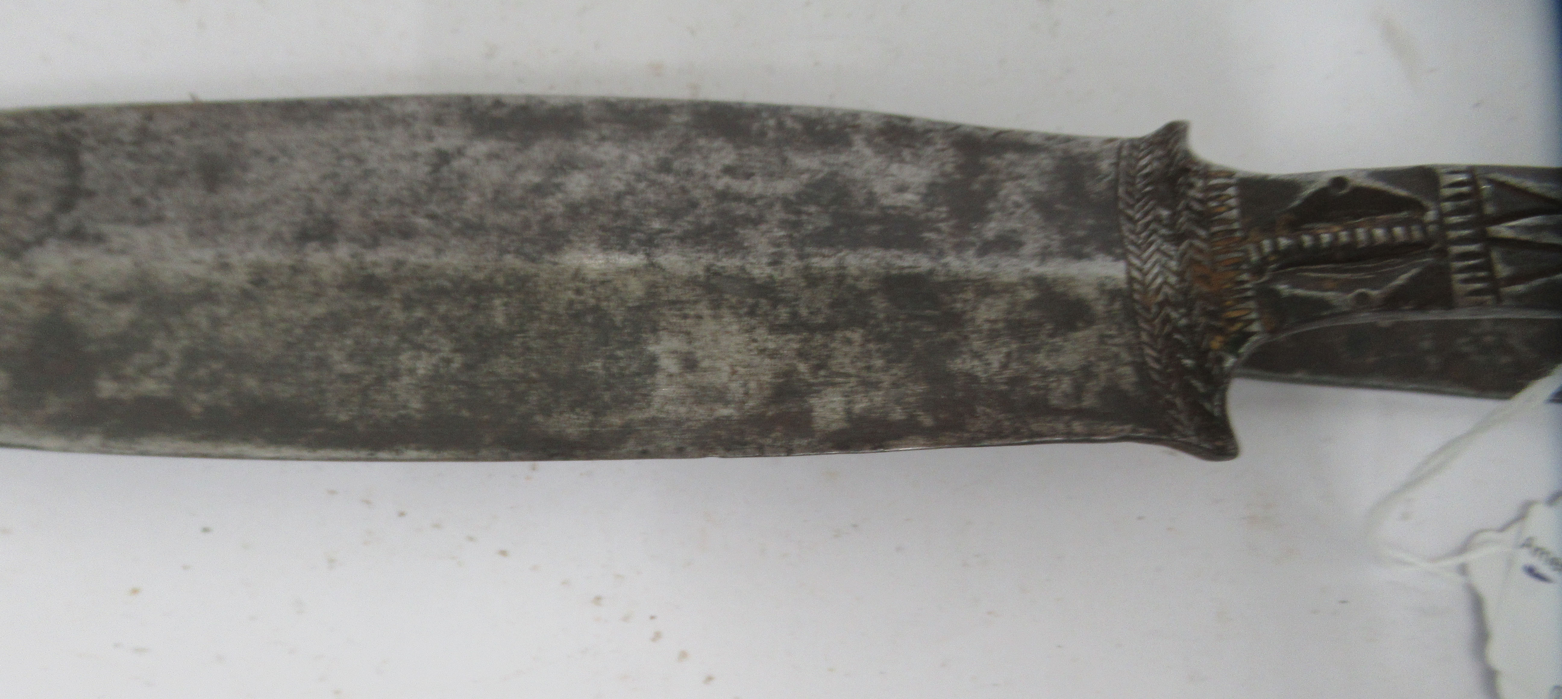 A late 19thC North Eastern Nigerian Tiv Tribe loop handled steel archers dagger  10.5"L overall - Image 7 of 9