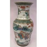 A late 19thC Chinese famille vert porcelain vase of waisted baluster form, having a narrow neck