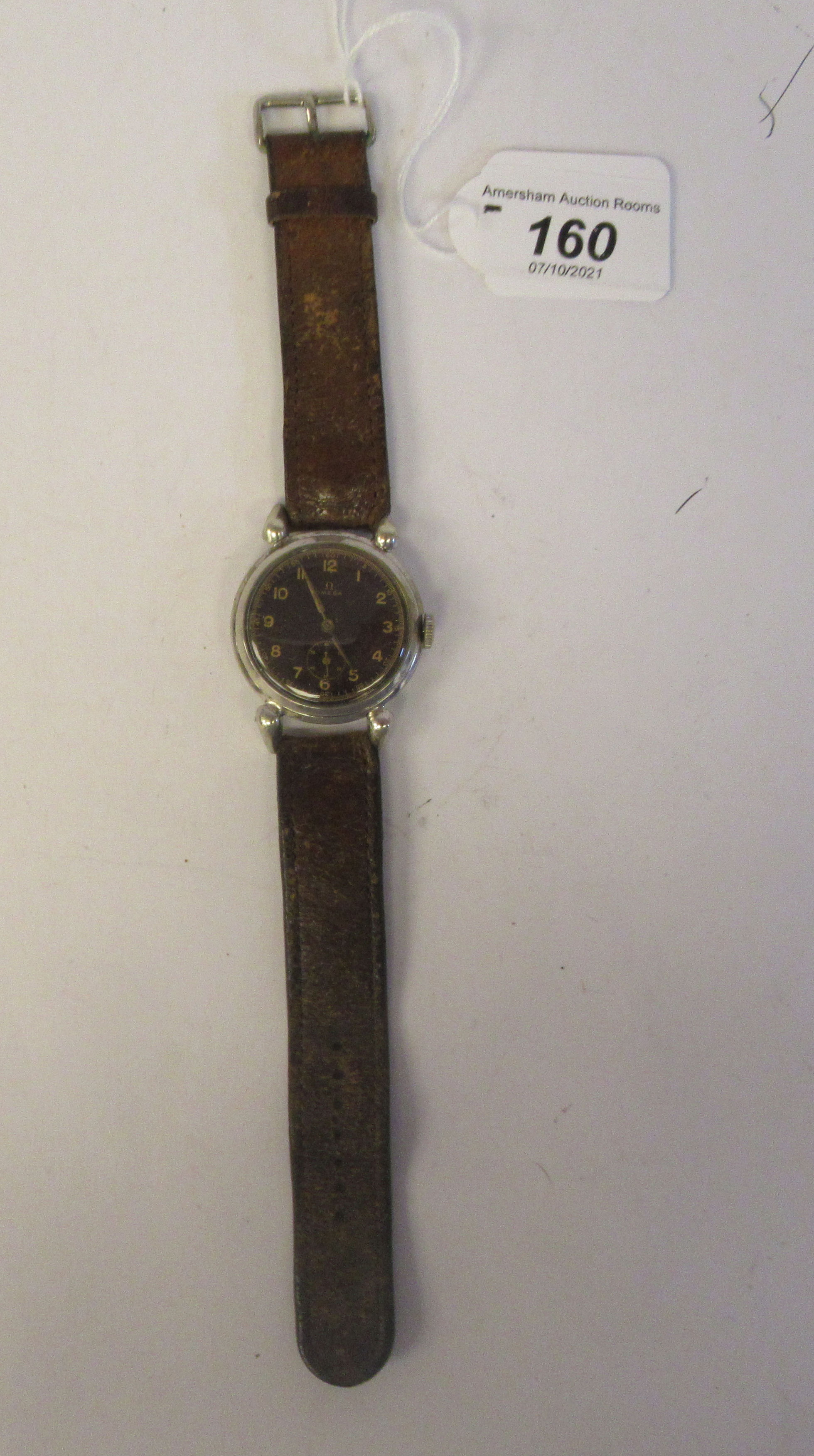 A 1933 Omega chromium plated crab cased wristwatch, faced by a black Arabic dial, incorporating - Image 2 of 4