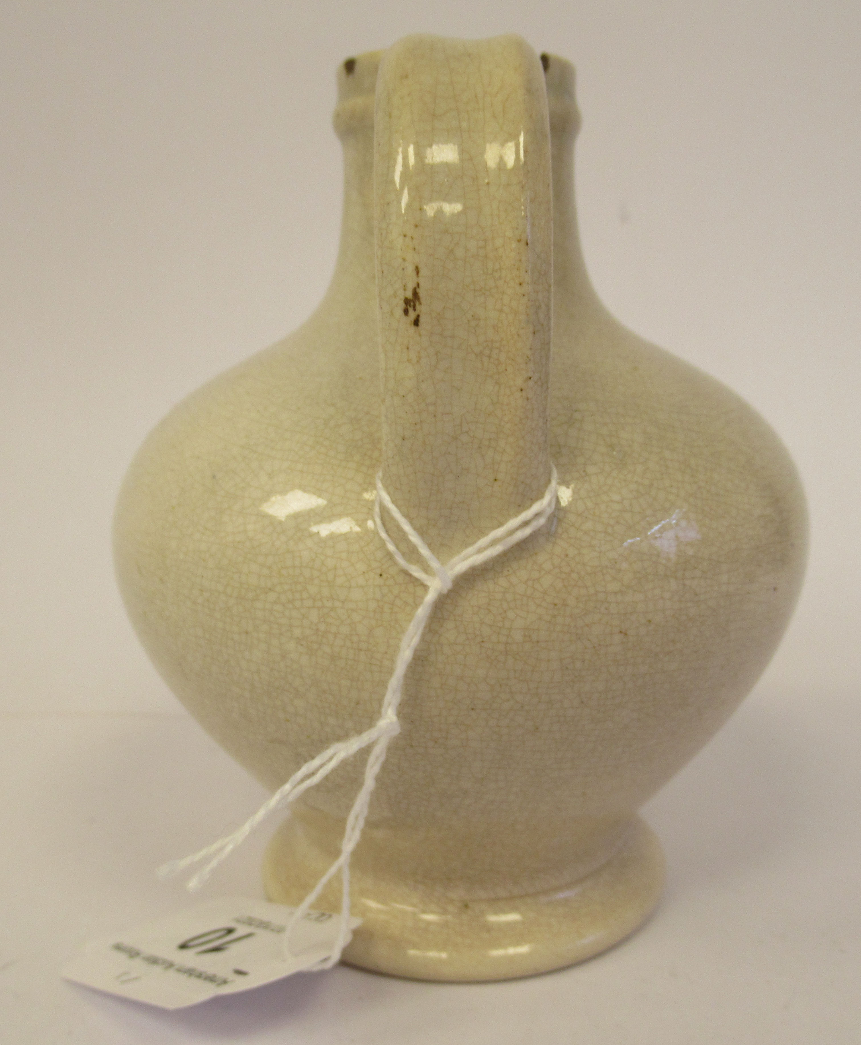 An early 19thC cream coloured Pearlware wine bottle of squat, bulbous form with a narrow neck and - Image 3 of 6