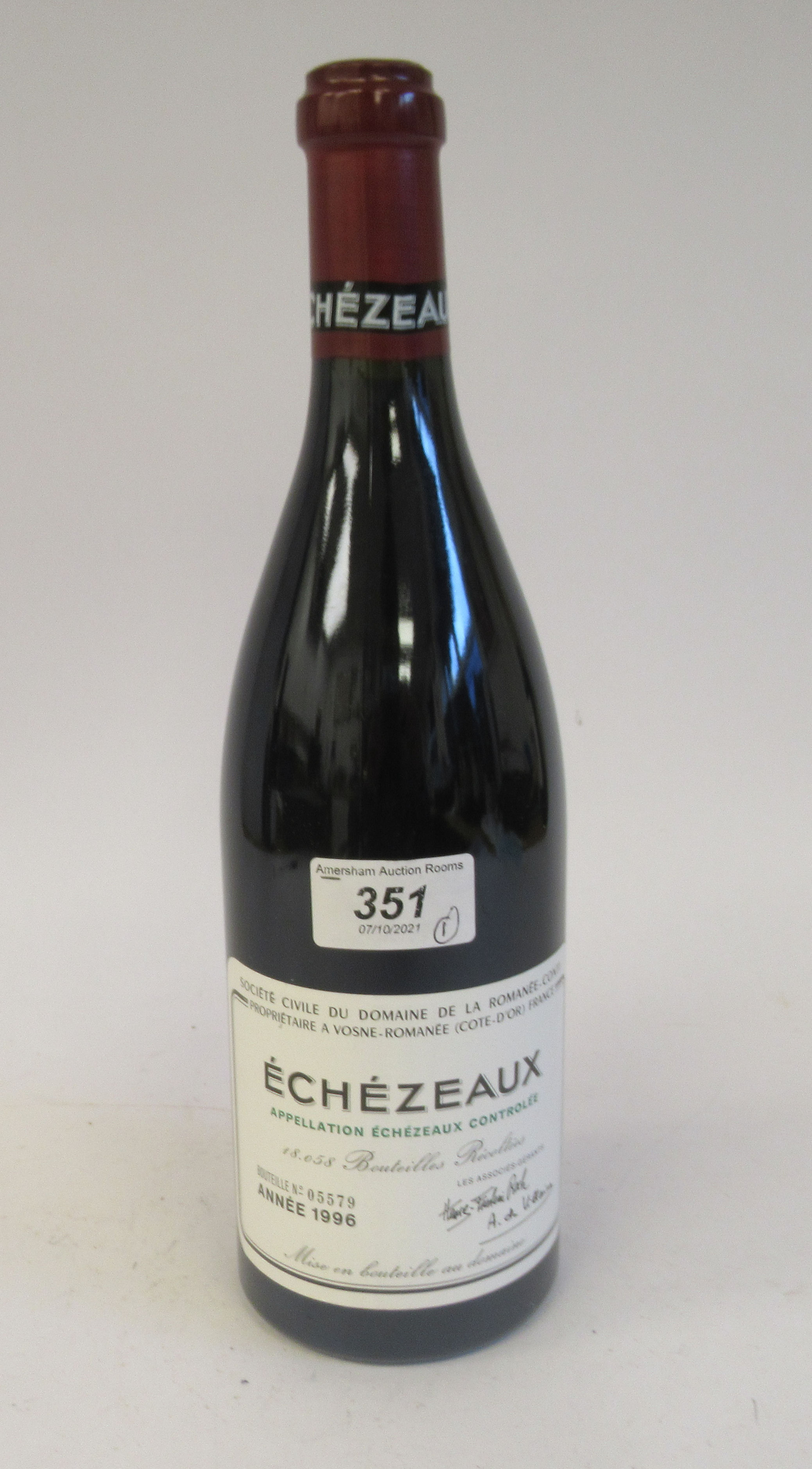 Wine, a bottle of 1996 Echezeaux Domaine De La Romanee-Conti (bottle number 05579)