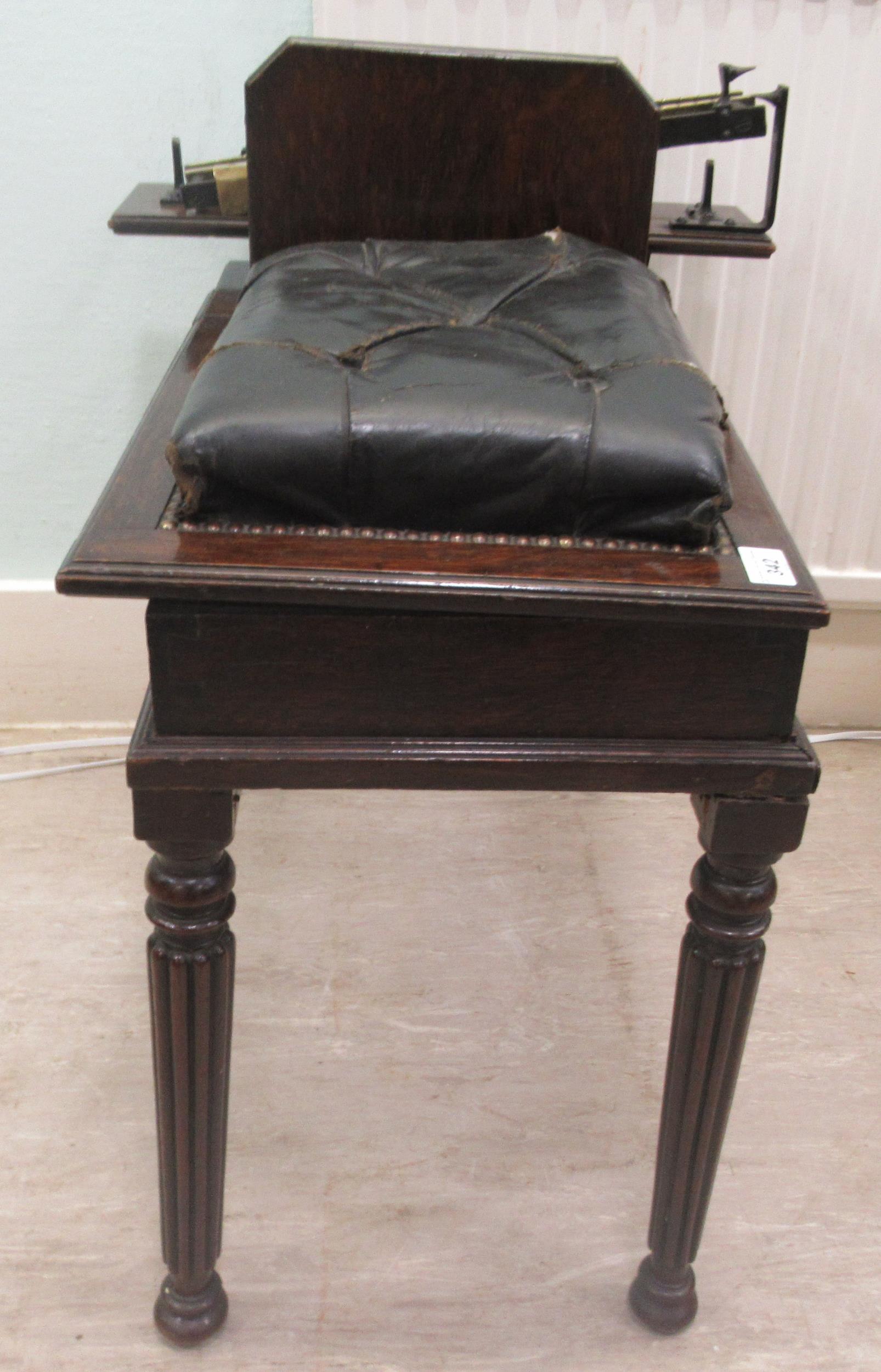 Early 20thC Avery jockey scales, the oak box top stool with a buttoned hide and stud upholstered - Image 3 of 9