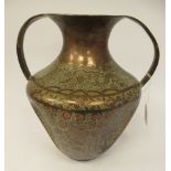 A late 19th/early 20thC Chinese copper vase of shouldered and dimpled baluster form, having a narrow