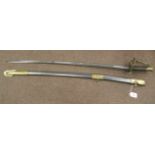 A mid 19thC design Confederate Foot Officer's sword, having a wire bound black fabric handgrip,