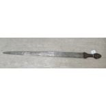 A late 19thC African Toubou sword on a hide wrapped handle  the blade 28.5"L