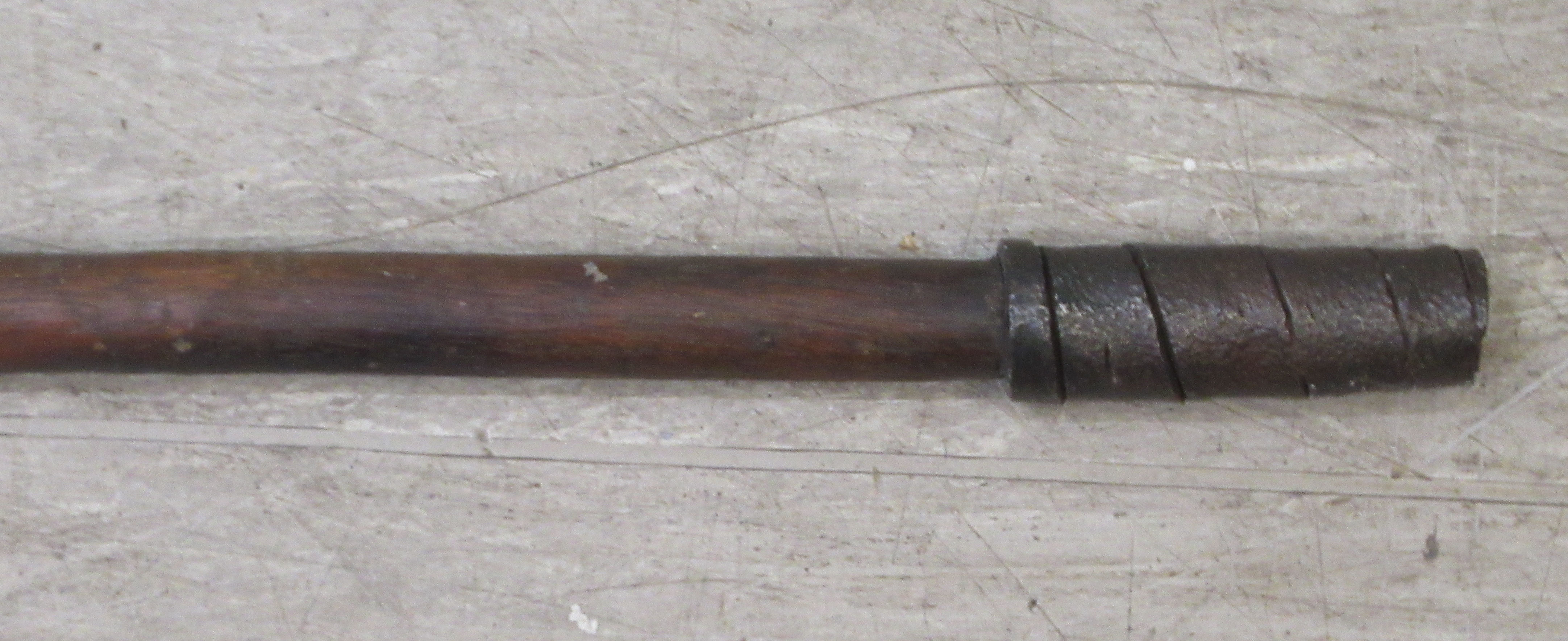 A 20thC African Zulu Iklwa spear with a broad leaf blade and a hardwood shaft, wrapped with spiral - Image 7 of 7