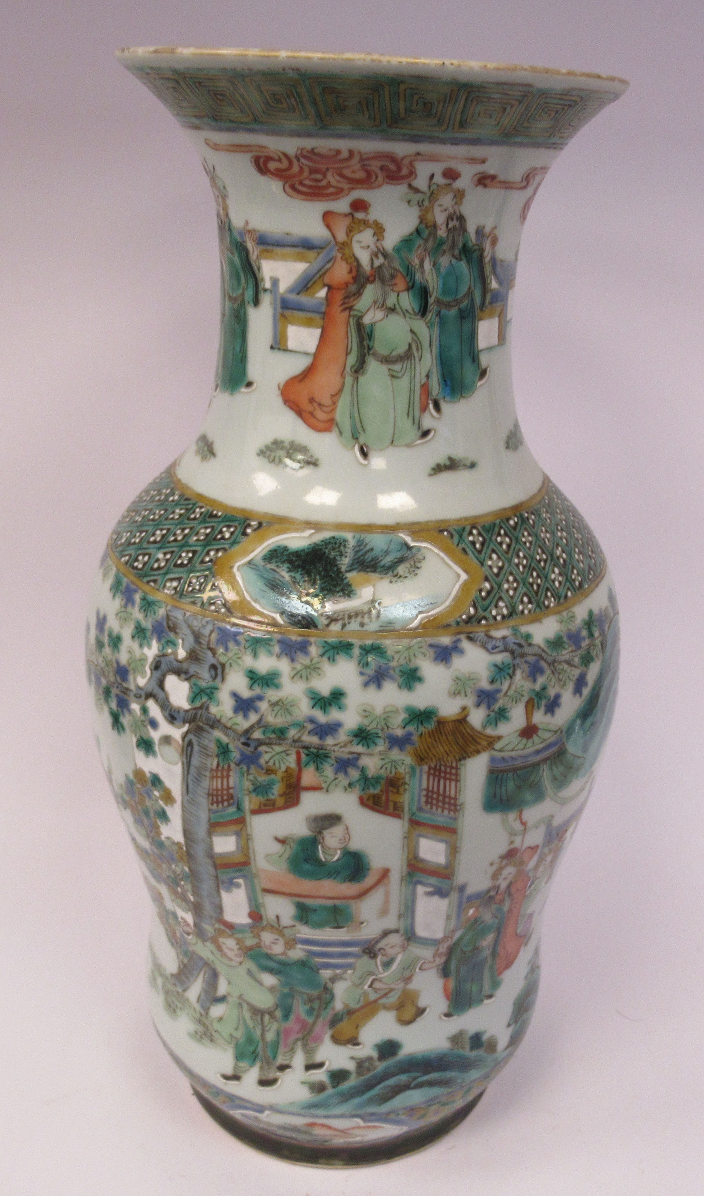 A late 19thC Chinese famille vert porcelain vase of waisted baluster form, having a narrow neck - Image 2 of 8
