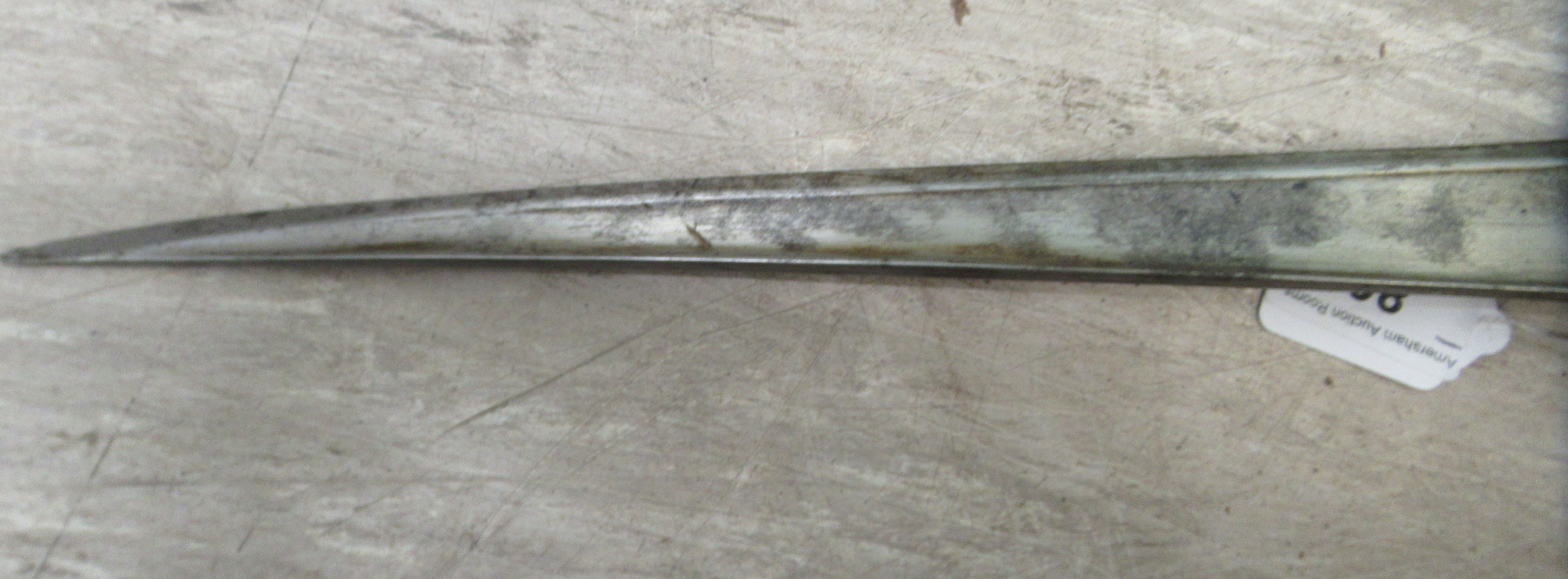 A late 19thC Indo-Persian Pesh-Kabz dagger, on an ivory clad handle  the blade 12"L in a hide - Image 4 of 8