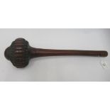 A late 19thC Fijian hardwood Iula Tavatava throwing club, the handle carved with geometric patterns