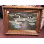 20thC British School - a study of waterlilies  oil on canvas  bears an indistinct signature &