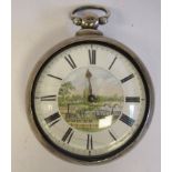 A mid 18thC silver pair cased pocket watch, the fusee movement faced by a white enamel Roman dial,