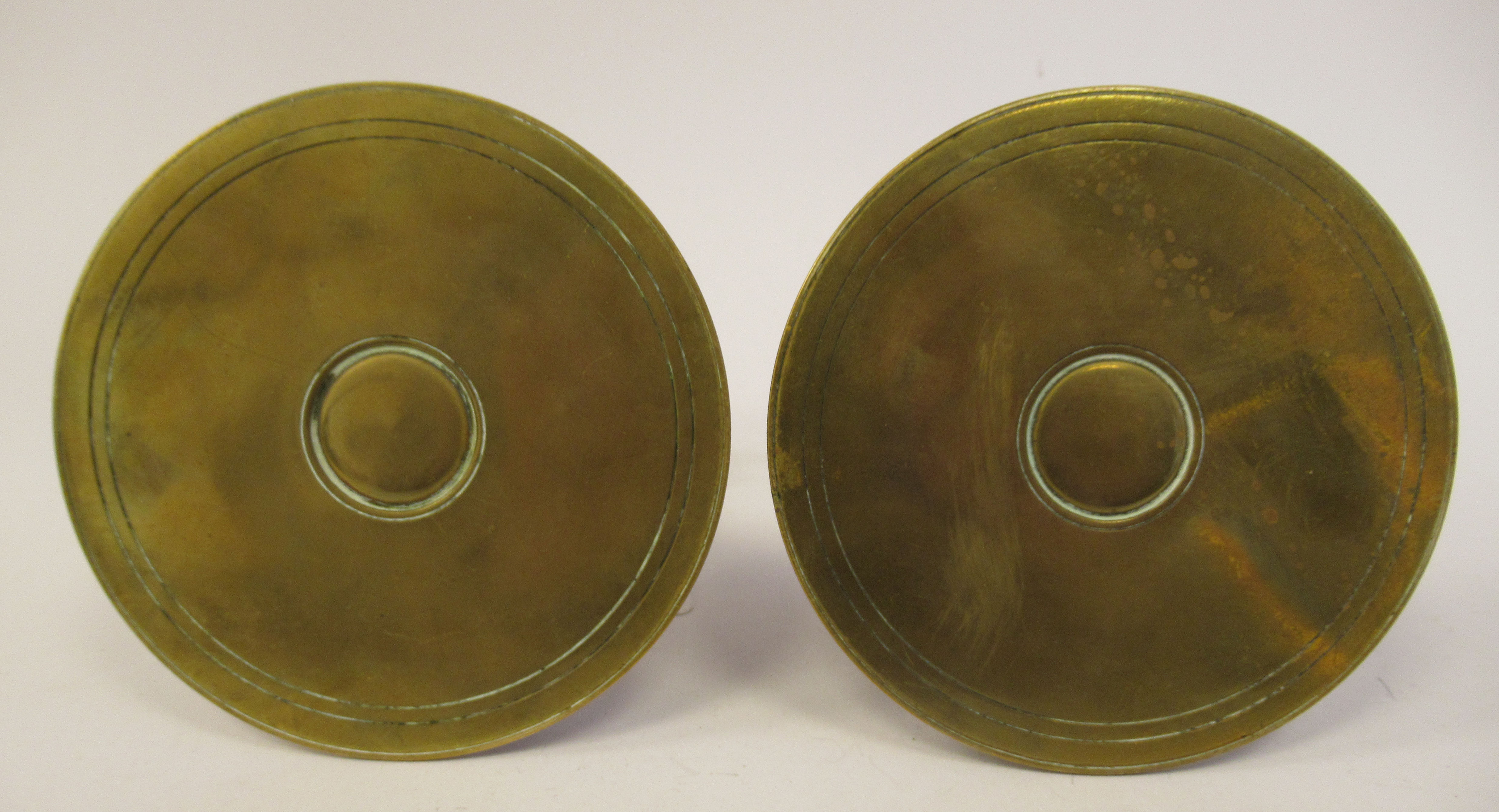 A matched pair of early 20thC Art Nouveau brass candlesticks, naturalistically cast with stylised - Image 6 of 6