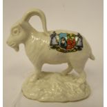 An early 20thC W & R Carlton China crested model, a standing ram, bearing the banner and crest of