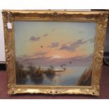 G Brouwer - Mallards over still water at dusk  oil on canvas  bears a signature  19.5'' x 23.5''