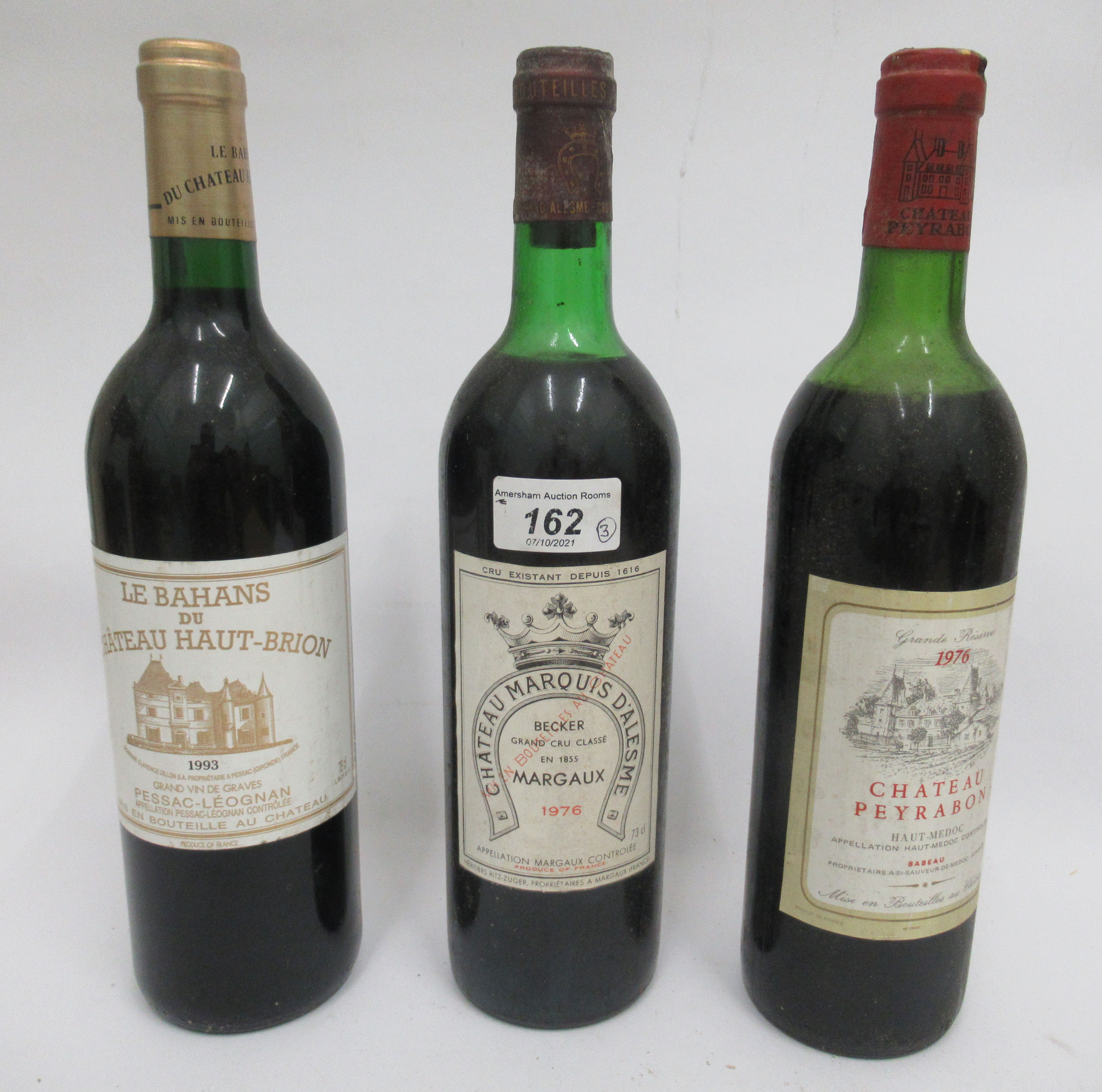 Wine, viz, 1976 Chateau Peyrabon; 1976 Chateau Marquis D'Lesme; and 1993 Le Bahans