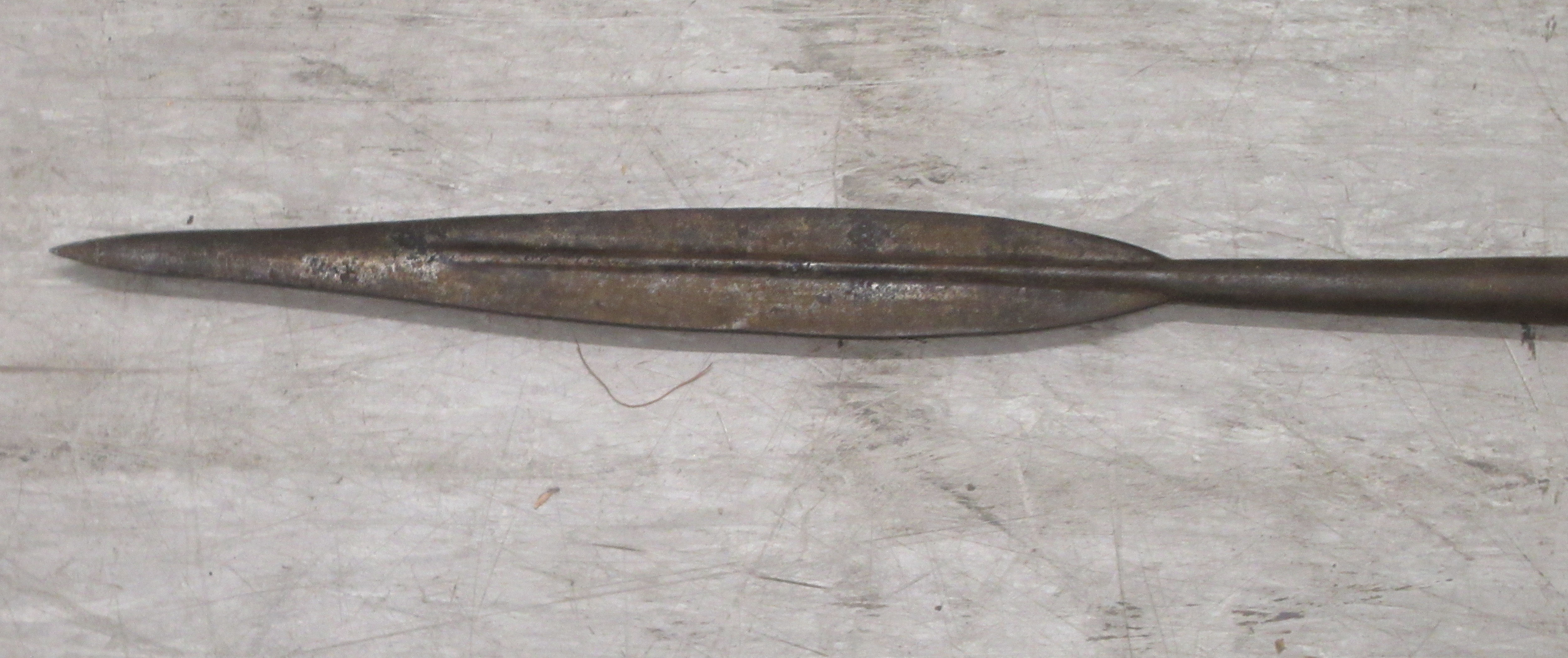 A late 19thC African Maasai spear with a leaf blade and a hair wrapped shaft  86"L - Image 2 of 7