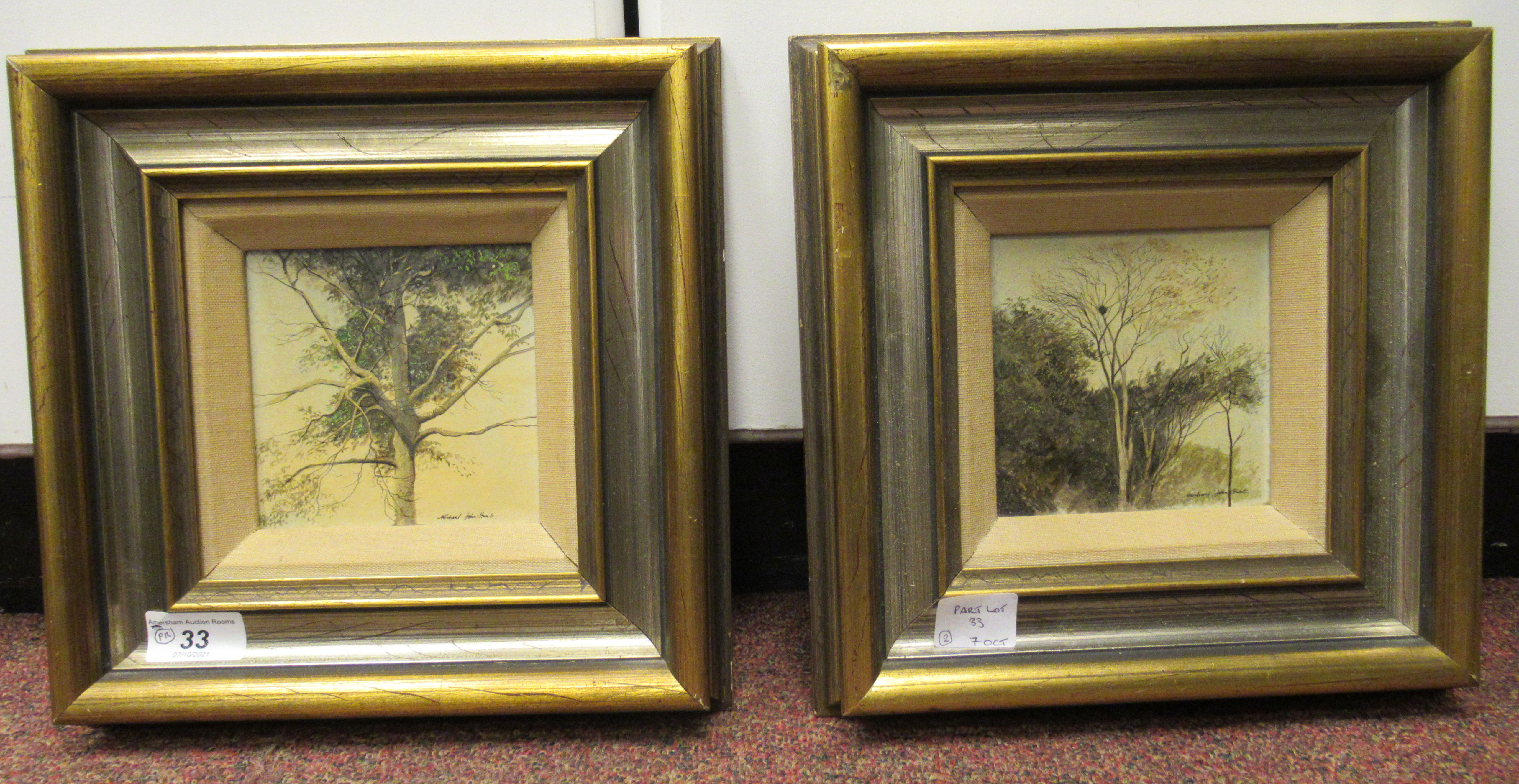 Michael John Hunt - 'Tree Study' (a pair)  oil on canvas  bearing signatures & labels verso  4.5''sq