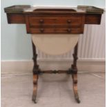 A William IV brass string inlaid rosewood work table, the rising top incorporating a paper